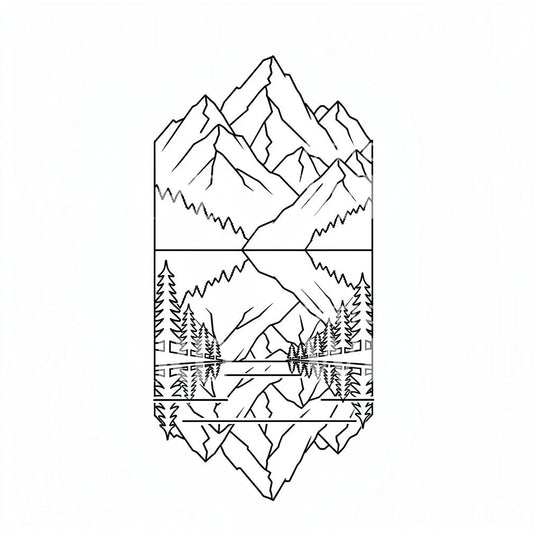 Mountain Lake Reflection Tattoo Design