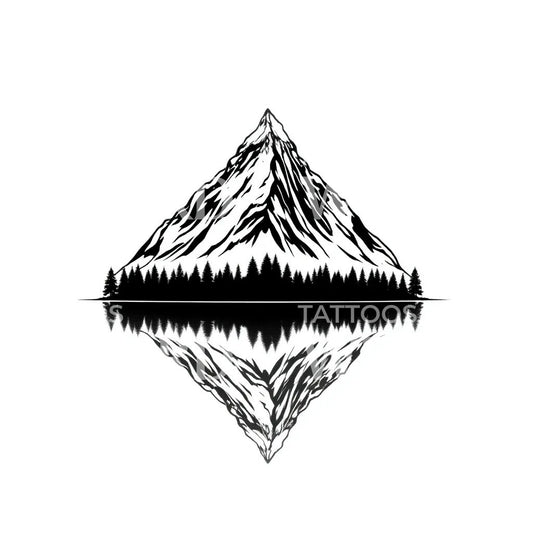 Mountain Lake Reflection Tattoo Design