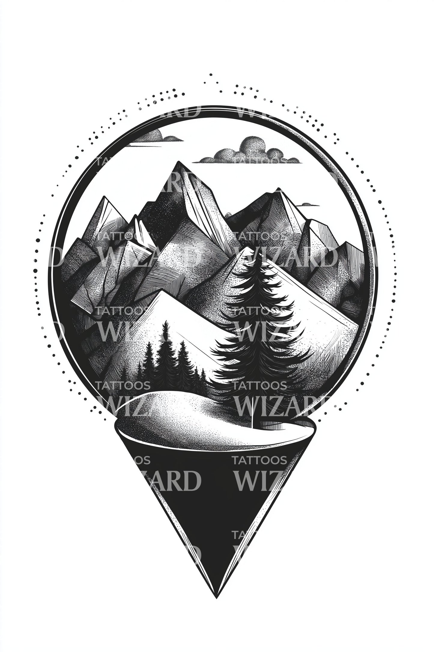 Mountain Night Landscape Tattoo Illustration