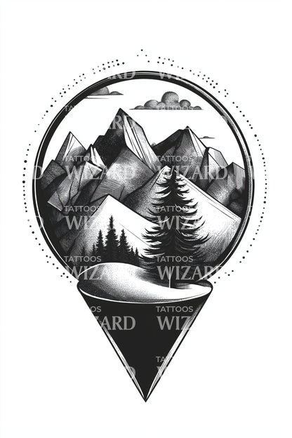 Mountain Night Landscape Tattoo Illustration