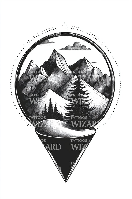 Mountain Night Landscape Tattoo Illustration