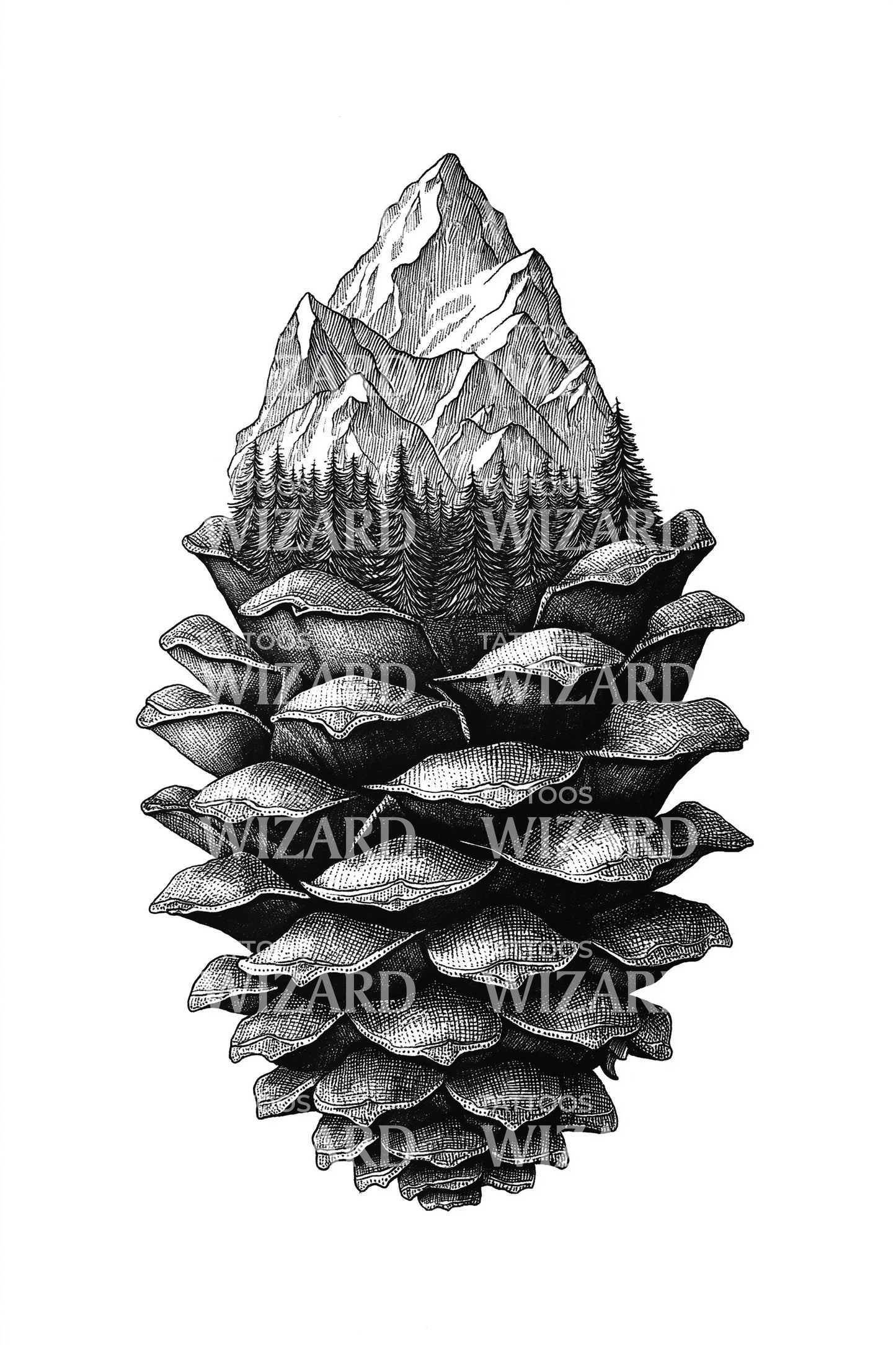 Mountain Pinecone Totem Tattoo Design