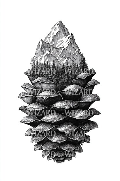 Mountain Pinecone Totem Tattoo Design