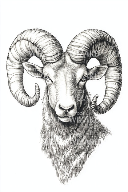 Mountain Sheep Portrait Tattoo Design