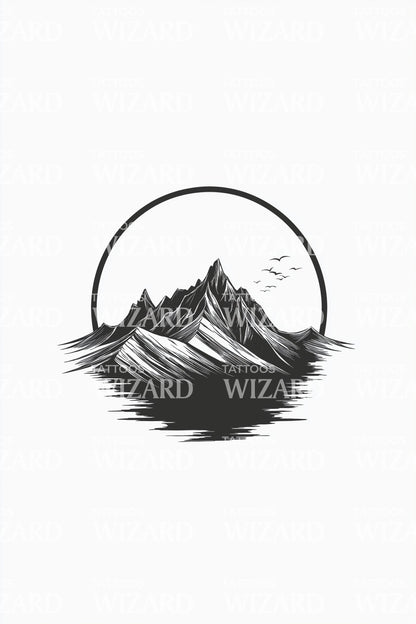 Mountain Sphere Reflection Tattoo Design