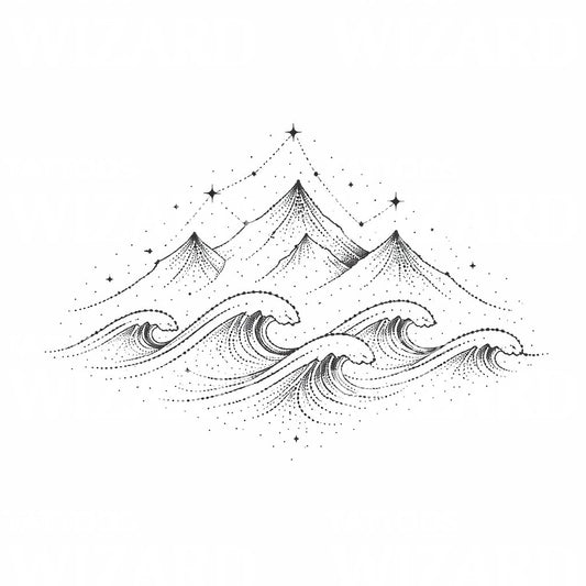 Mountain Waves Dotwork Tattoo Design