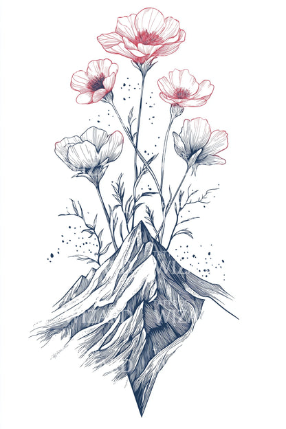 Mountain Wildflower Watercolor Tattoo Design