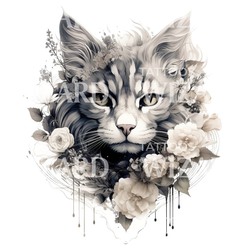 Beautiful Cat Portrait Tattoo Design