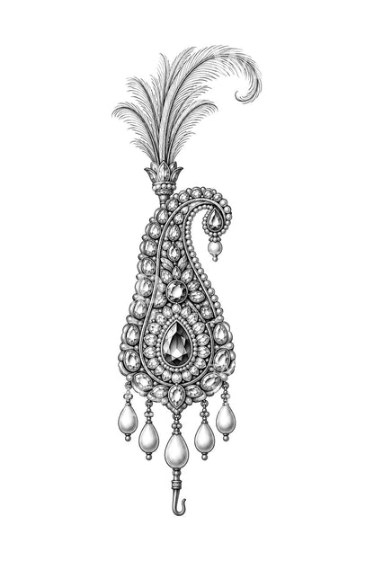 Jalokivikoristeinen moguliturbaanin aigrette-tatuointi