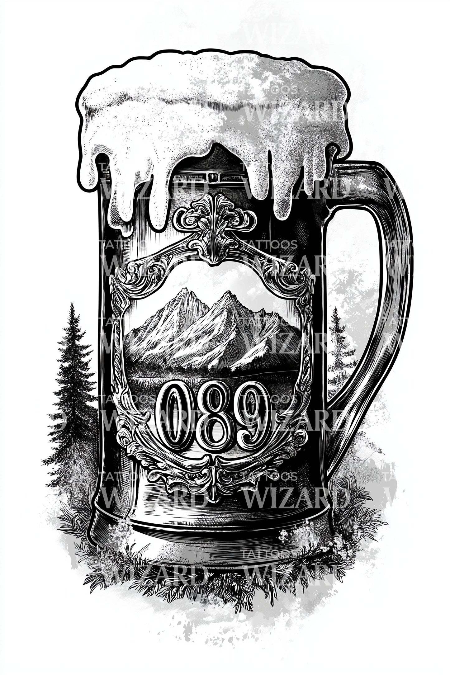 Munich 089 Vintage Beer Stein Tattoo Idea
