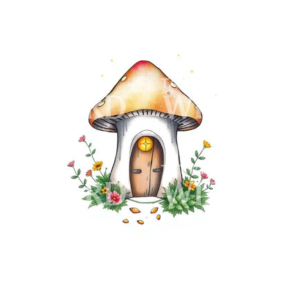 Mushroom Cottage Tattoo Design