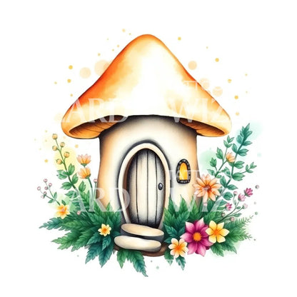 Mushroom Cottage Tattoo Illustration