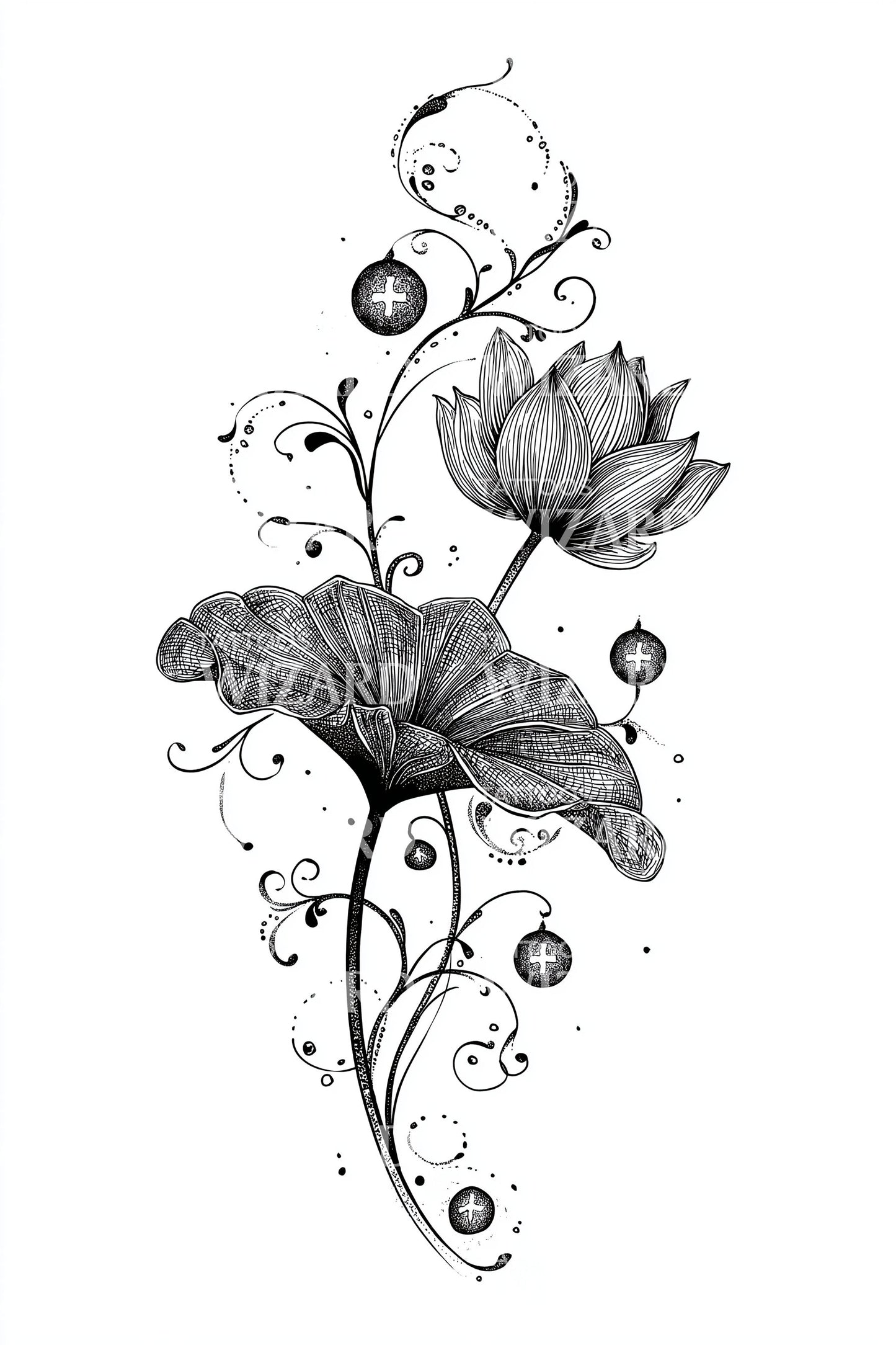 Mushroom Lotus Fusion Tattoo Design