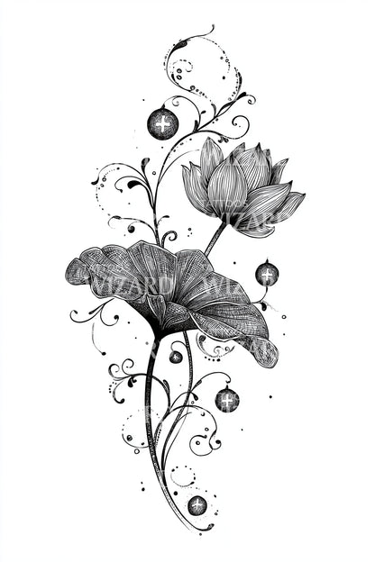Design de tatouage fusion lotus champignon