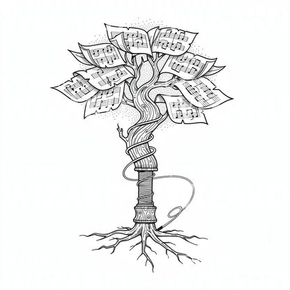 Music Sheet Tree Tattoo Design