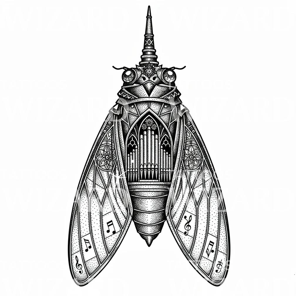 Musical Cicada Tattoo Design