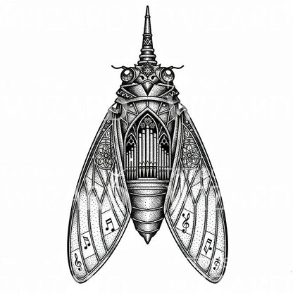 Musical Cicada Tattoo Design
