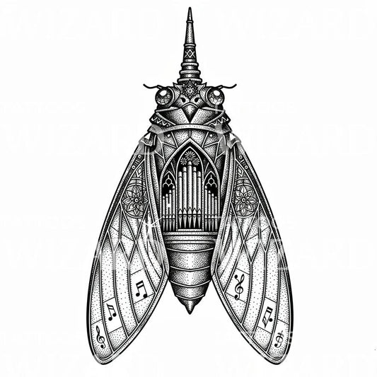 Musical Cicada Tattoo Design