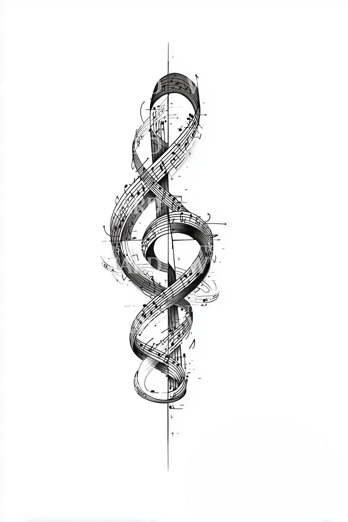 Musical Clef Watercolor Tattoo Design