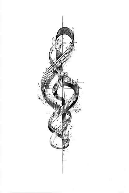 Musical Clef Watercolor Tattoo Design