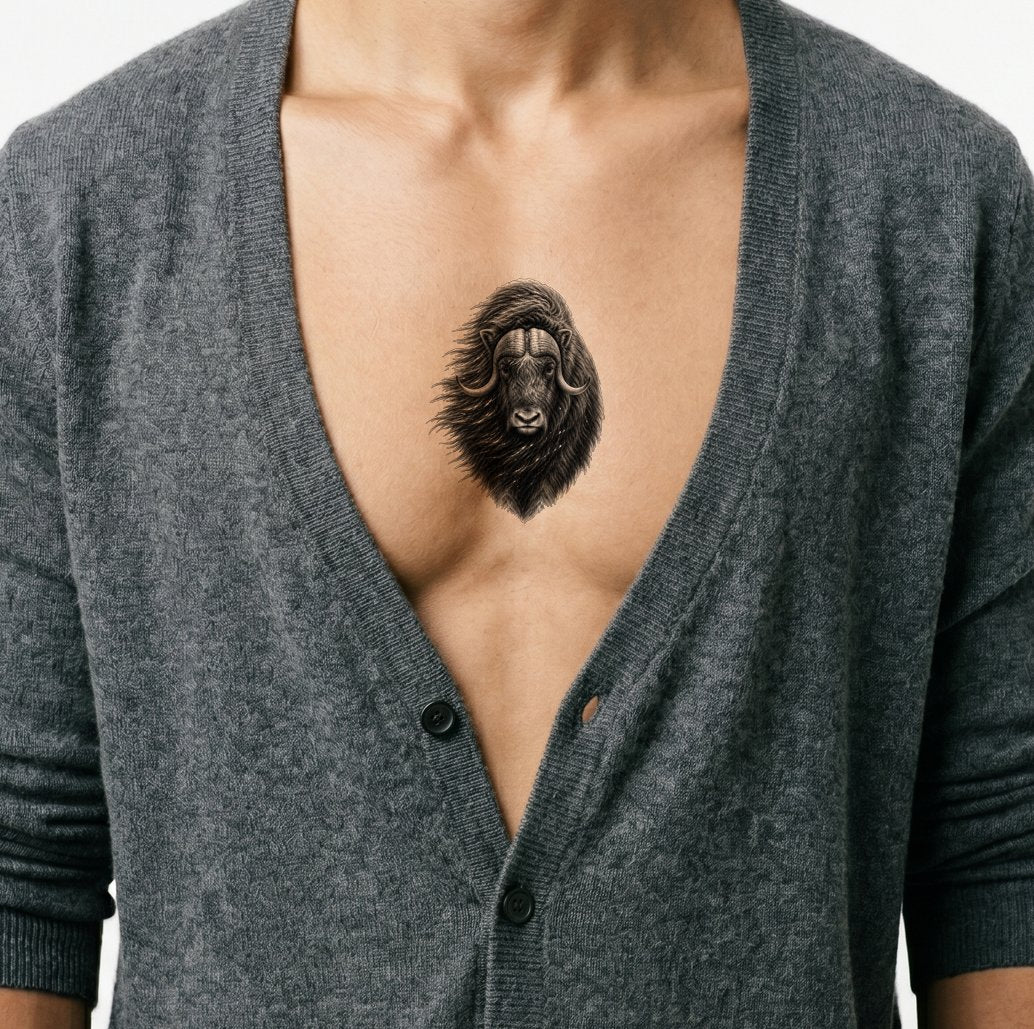 Musk Ox in Blizzard Tattoo Design