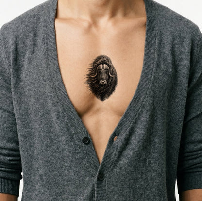 Musk Ox in Blizzard Tattoo Design