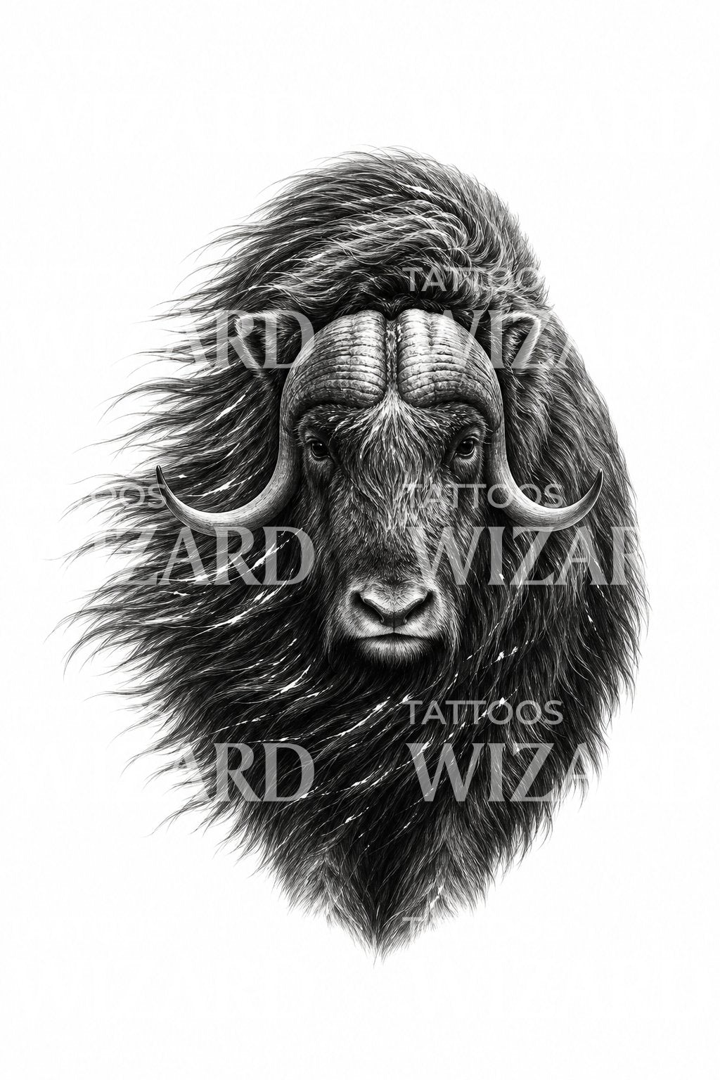 Musk Ox in Blizzard Tattoo Design