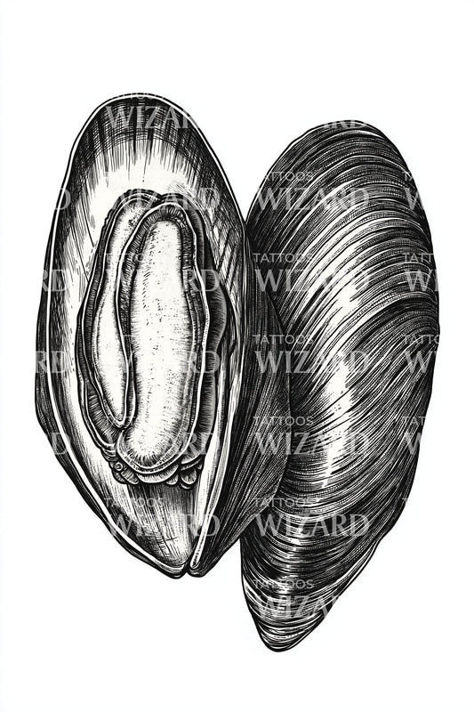 Mussel Cross Section Tattoo Illustration