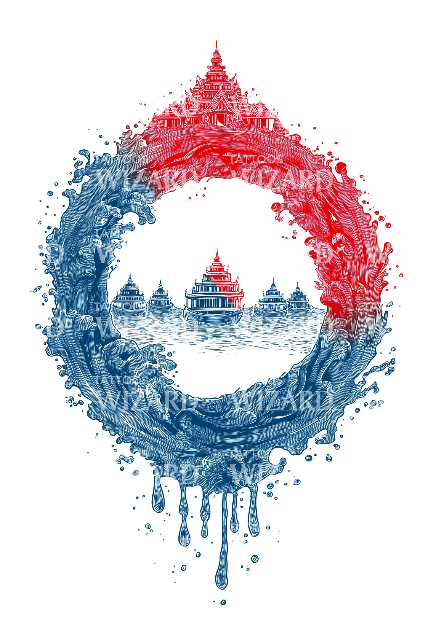 Myanmar Pagoda Circle Tattoo Design