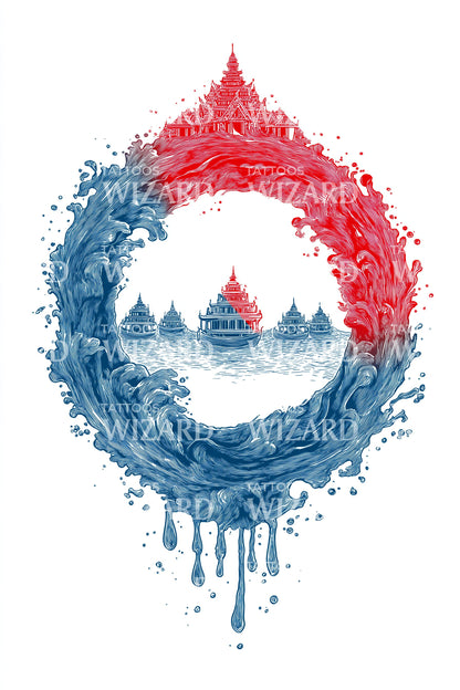 Design del tatuaggio cerchio pagoda del Myanmar