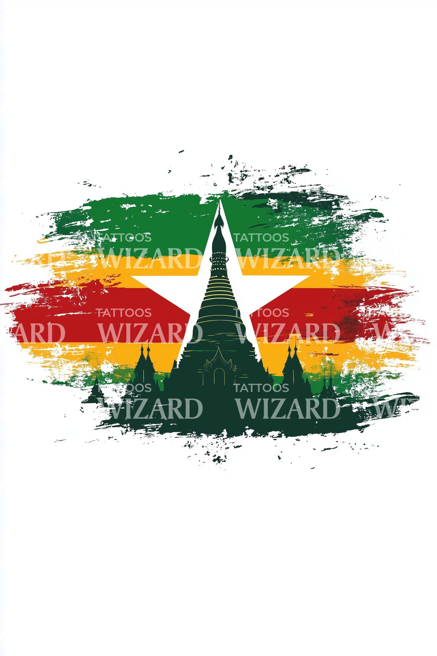 Myanmar Pagoda Flag Tattoo Design