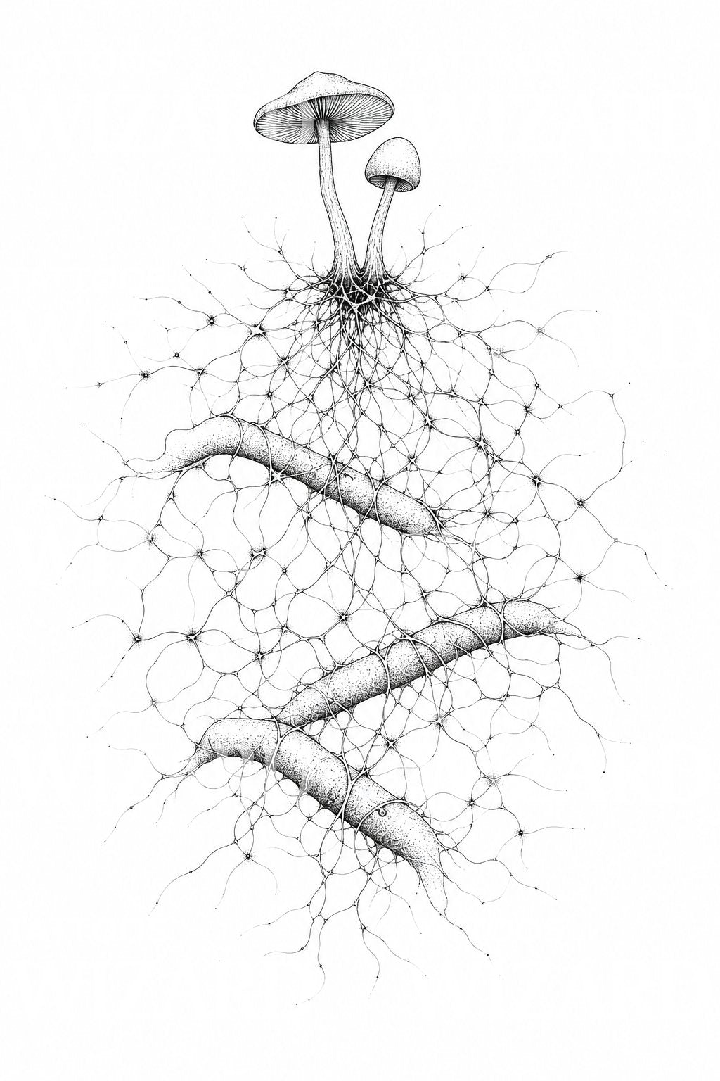 Tattoo-design med myceliumnettverk og sopp