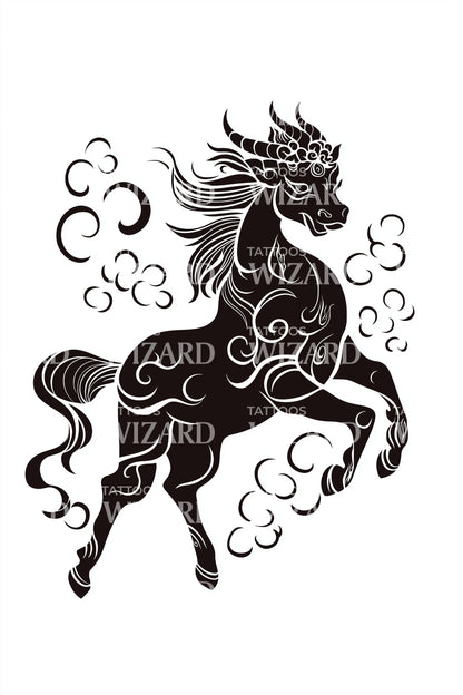 Design Tatuaggio Cavallo Nero Mistico