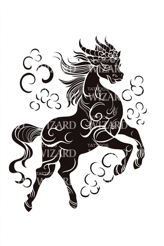 Design Tatuaggio Cavallo Nero Mistico