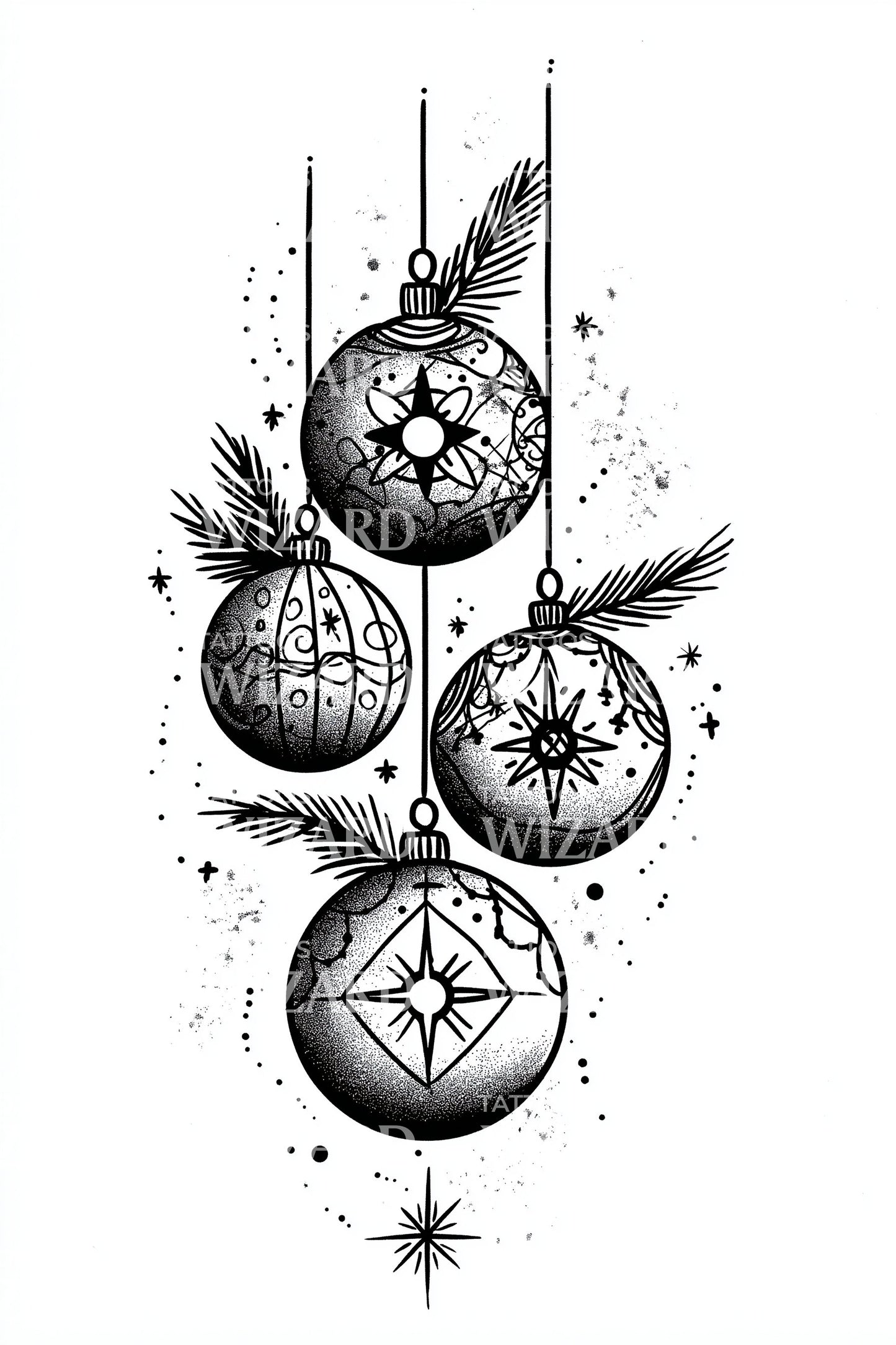 Mystic Christmas Ornaments Tattoo Design