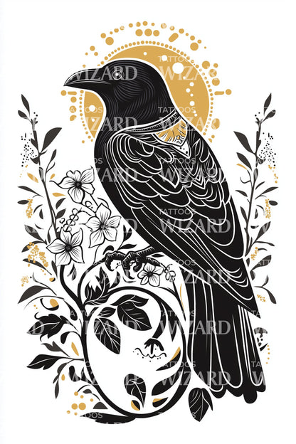 Mystic Crow Silhouette Tattoo Design