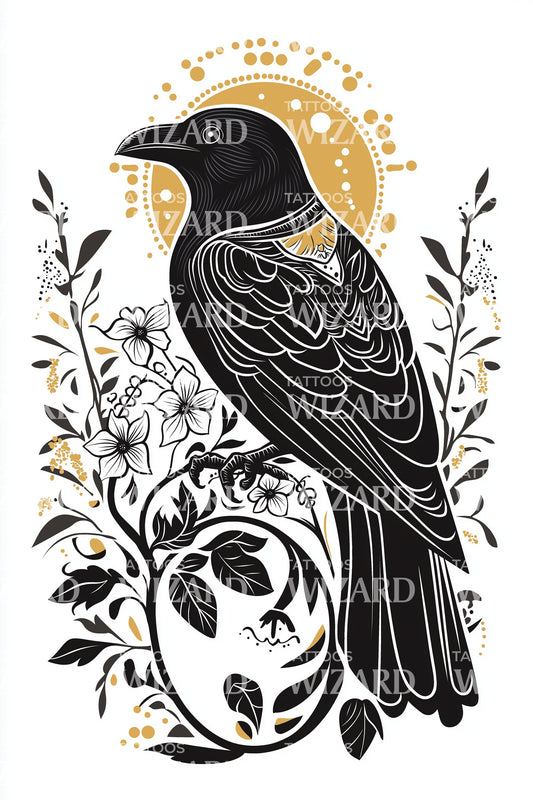 Mystic Crow Silhouette Tattoo Design