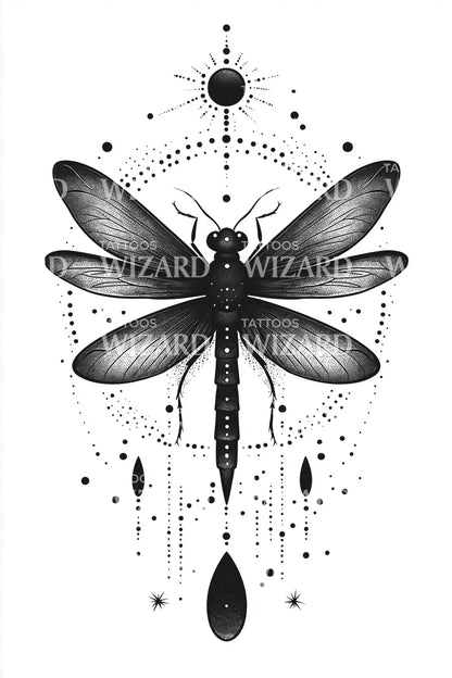 Mystic Dragonfly Constellation Tattoo Illustration