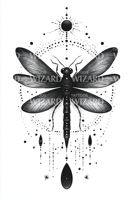 Mystic Dragonfly Constellation Tattoo Illustration