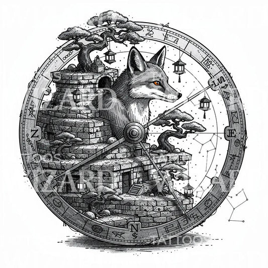 Design Tattoo Volpe Mistica e Meccanismo