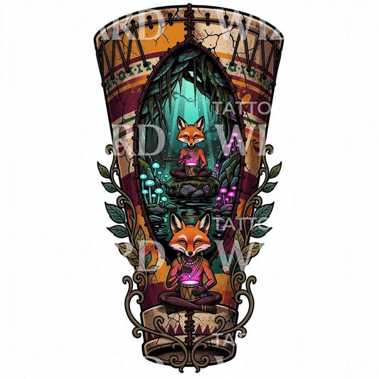Mystic Fox Shaman Tattoo Design