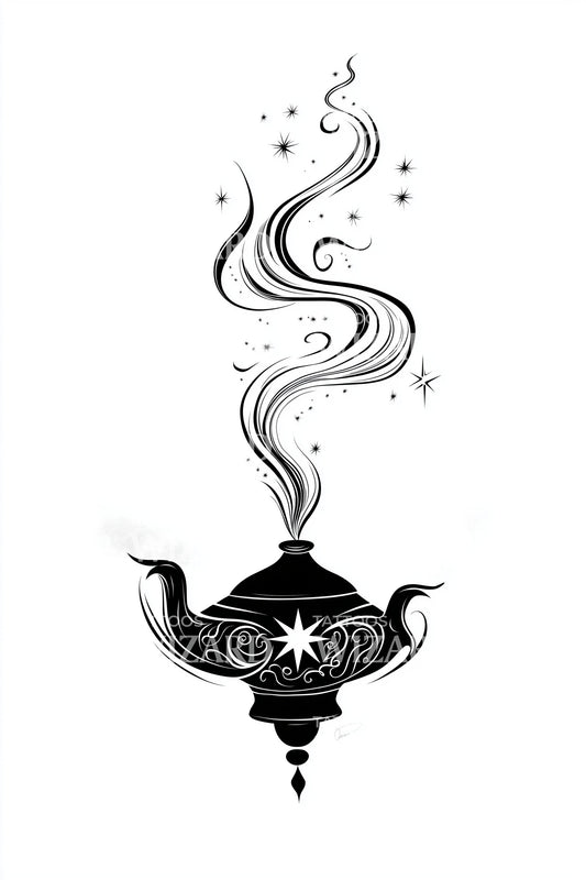 Design Tatuaggio Lampada Genio Mistico