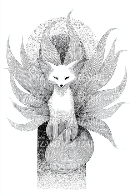 Design del tatuaggio della volpe mistica a nove code