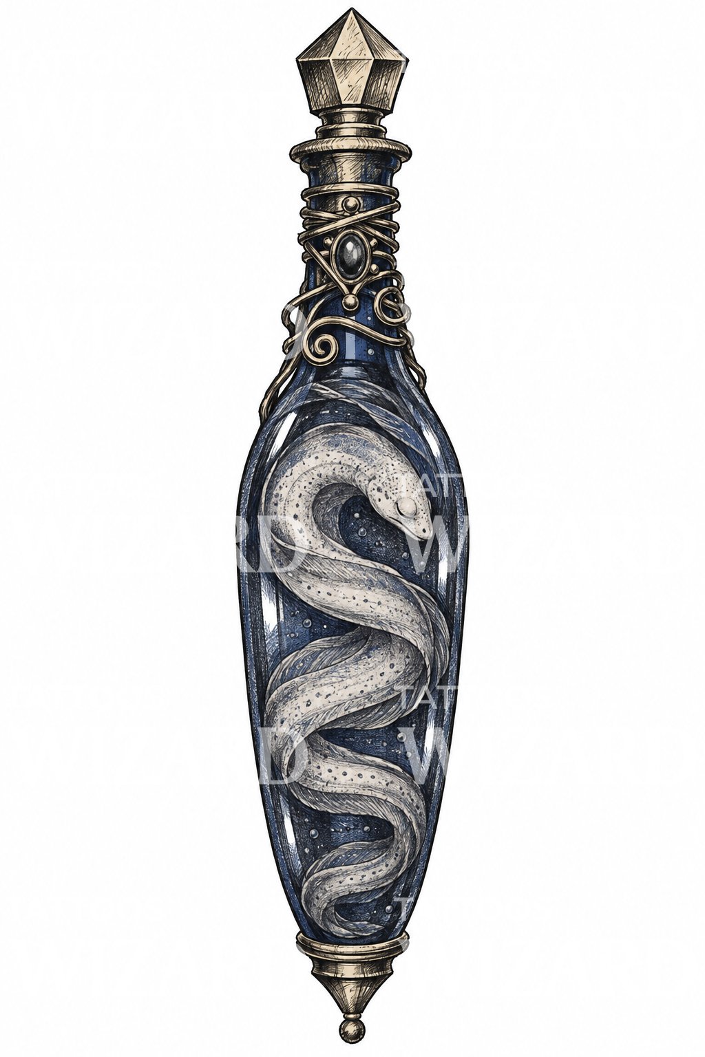 Mystic Snake Bottle Tattoo Illustration