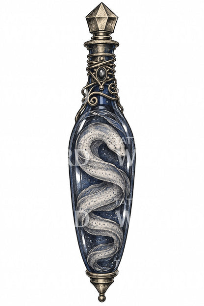 Mystic Snake Bottle Tattoo Illustration
