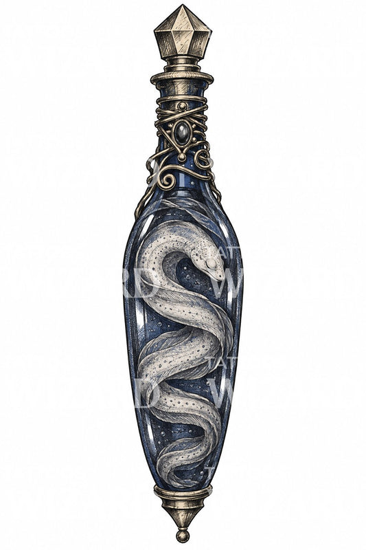 Illustration de tatouage serpent mystique en bouteille