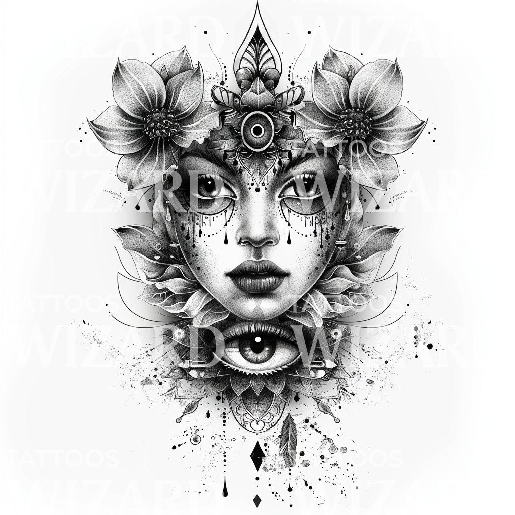 Mystical Ayahuasca Goddess Tattoo Illustration