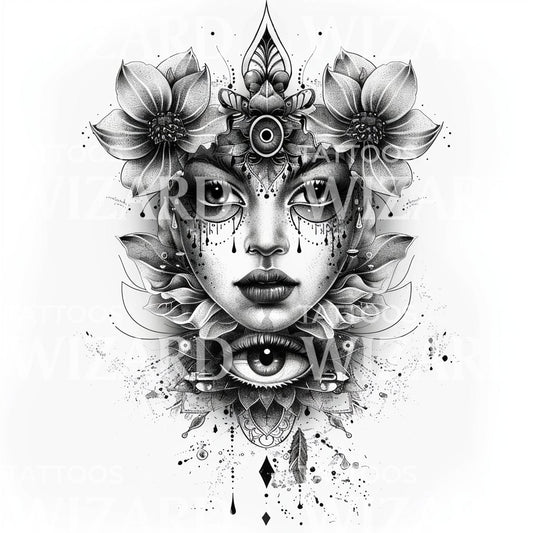 Mystical Ayahuasca Goddess Tattoo Illustration