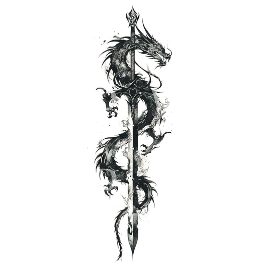Mythisches Drachen- und Schwert-Tattoo-Design