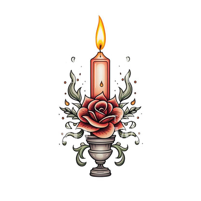 Old School Candle and Rose Tattoo Design